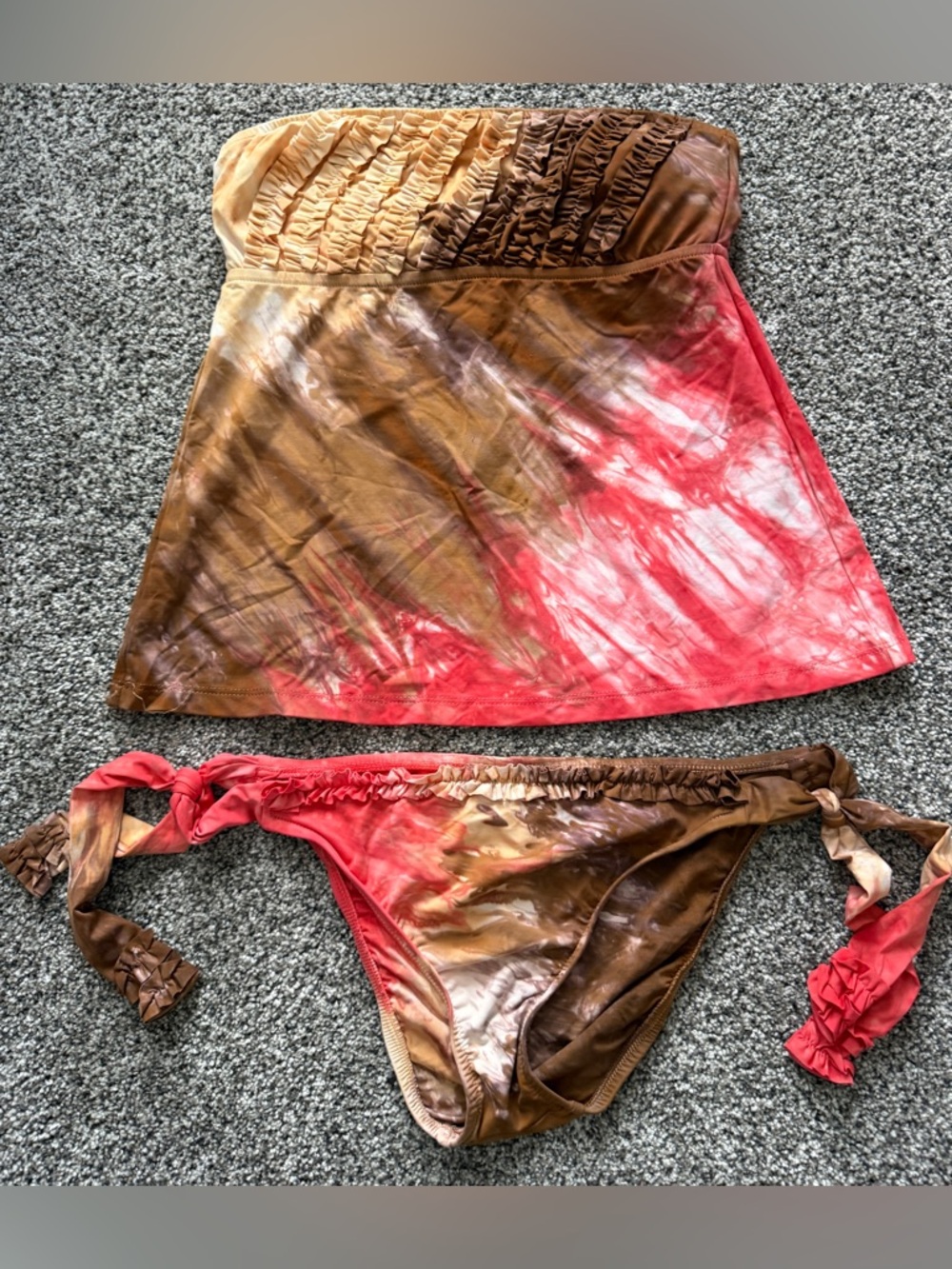 Lucky Brand Tie-Dye Strapless Tankini in Brown and Coral